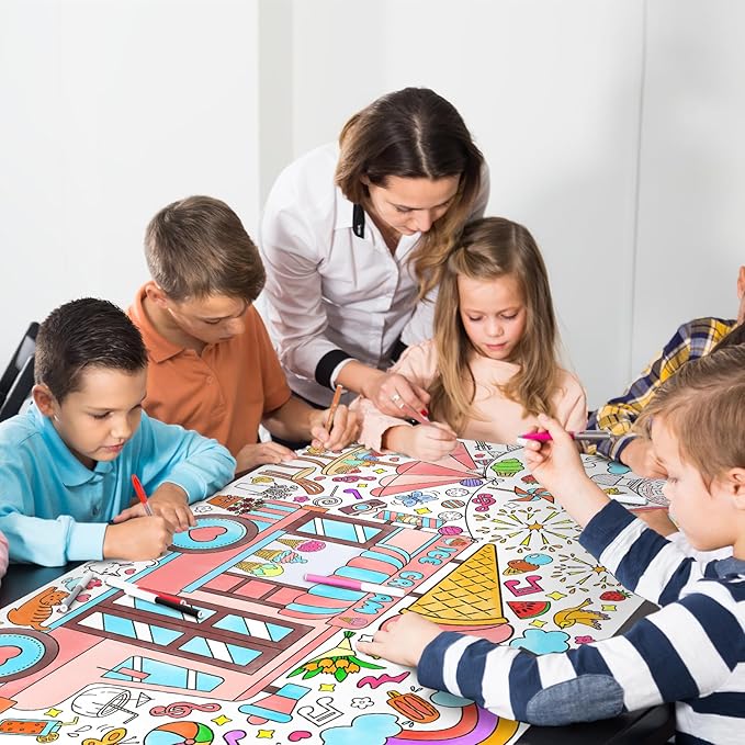 Giant Coloring Poster for Classroom Wall - Versatile 31.5 x 72 Inches SUMMER Activity Poster/Table Cover, School Parties, SUMMER Birthday Party and Special Events Decoration