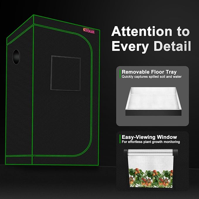 ATOUR 32”x32”x63” Grow Tent, Reflective 600D Mylar,Hydroponic Grow Tent with Observation Window and Floor Tray for Indoor Plant Growing