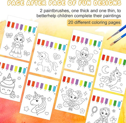 Paint with Water Coloring Books for Kids,Princess Art Craft Kit No Mess Water Color Painting Sets for Kids Ages 4-8,Birthday Gifts Travel Toy Crafts Supplies Kits for Girls Boys Drawing with 2 Brushes