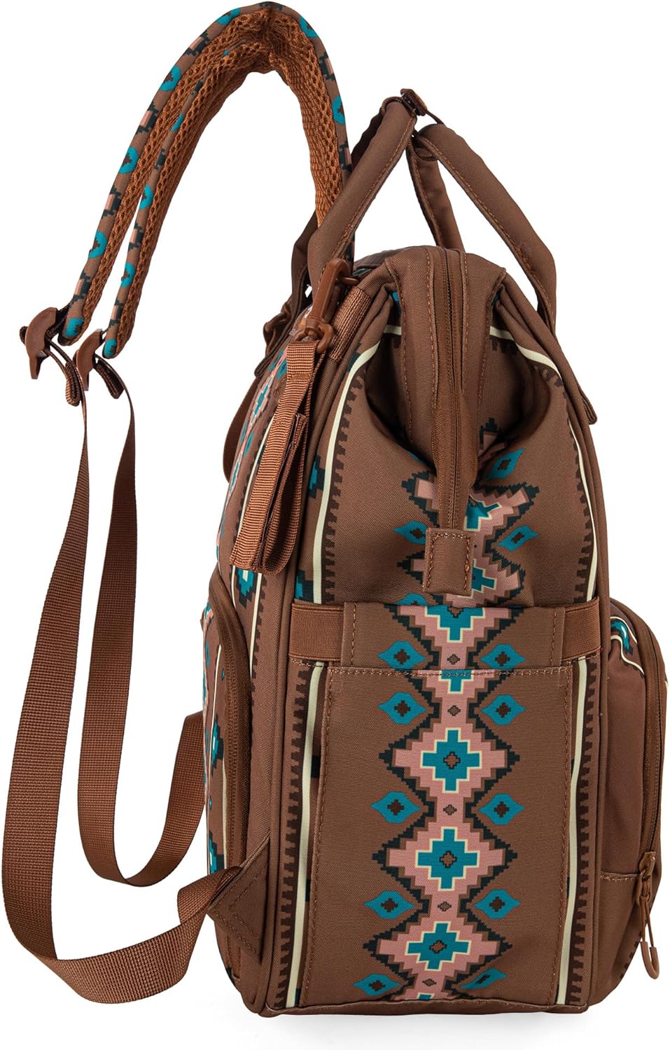 Wrangler Aztec Backpack Organized Daypack Travel Baby Bag with Stroller Strap and Side Bottle Pockets
