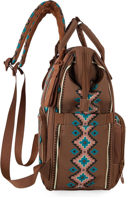 Wrangler Aztec Backpack Organized Daypack Travel Baby Bag with Stroller Strap and Side Bottle Pockets