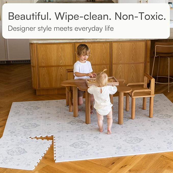 Lillefolk Baby Play Mat for Floor – 6x8ft Vintage Gray | Soft Non Toxic Premium EVA Foam Tiles for Tummy Time, Crawling & Playroom – Waterproof Interlocking Floor Mat for Babies & Toddlers (12 Tiles)