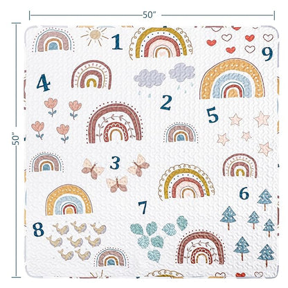 Boho Rainbow 50x50 Play Mat for Playpen, Washable Portable Baby Floor Playmat, Non Slip Foldabe Infant Crawling Mats, Tummy Time Mat Pad for Toddlers Baby Play Pen Mats for Home Or Travel