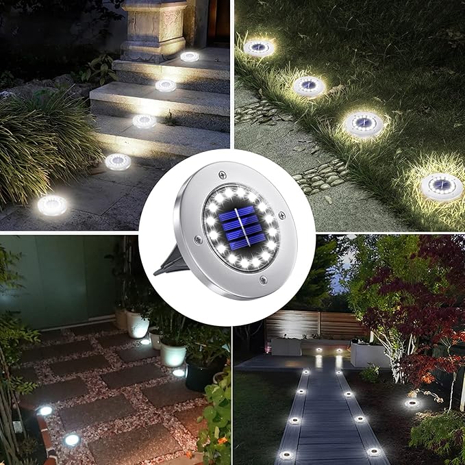 NFESOLAR Solar Lights Outdoor with 16 LEDs, Bright Solar Ground Lights Outdoor Waterproof Solar Pathway Lights for Yard Garden Lawn Walkway Driveway (White 8 Pack)