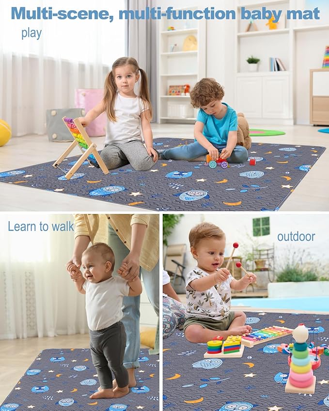 Machine Washable Baby Floor Play Mat 50x50”, Non Slip One-Piece Baby Crawling Mats for Tummy Time, Portable Playpen Mat Playmat for Babies Infants and Toddlers