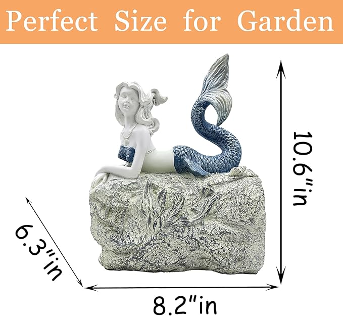 Mermaid Statue Garden Rain Downspout Diverter, Decorative Gutter Extension, Splash Block, Eco-Friendly Resin Downspout Extension,Perfect Rain Diverter for 3"x4" Downspouts (10.6 in)