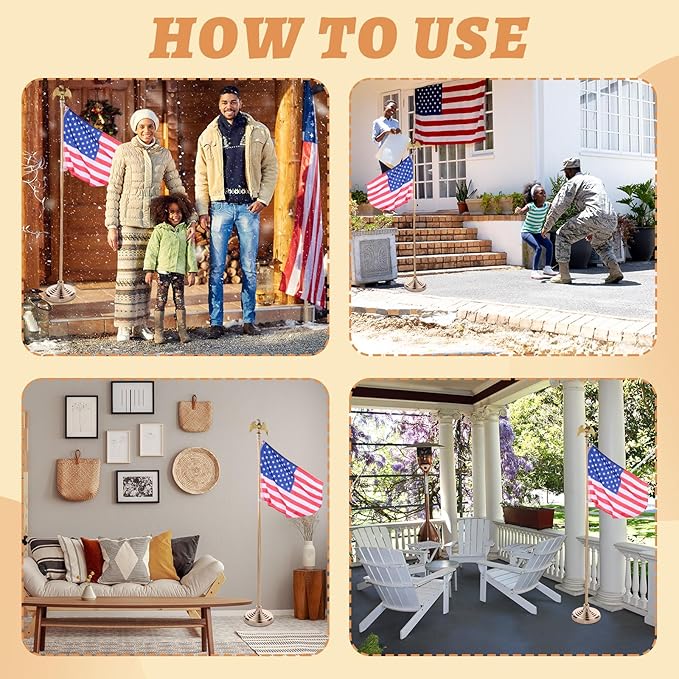 Leinuosen 4 Pcs Flag Holder Stand FlagPole Stand Flag Pole Base for Indoor Outdoor 1.3/1.1 Inch Diameter Flagpole Garden House Classroom Churches Meeting Party Flags Banner(Gold)