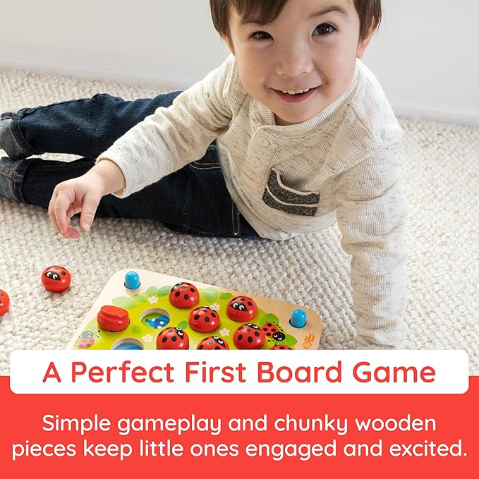 Fat Brain Toys Ladybug's Garden Toddler Memory Game, Wooden Memory Matching Games for Kids, Preschool Toys