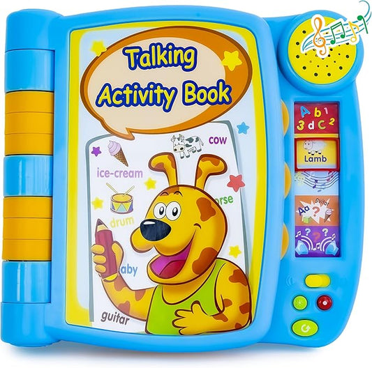 Talking Activity Book for 2 Years Old & Up - Sound Book with 5 Learning Activities Including Letters, Numbers, Quiz Game & Memory Match - Interactive Books for Babies with Fun Sound and Melodies