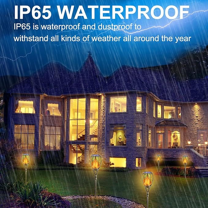 Solar Torch Light 4 Pcs Solar Lights Outdoor 96 LED Upgraded Waterproof Landscape Garden Pathway Light with Vivid Dancing Flickering Flames Auto On/Off Dusk to Dawn for Garden Pathway Yard Decoration