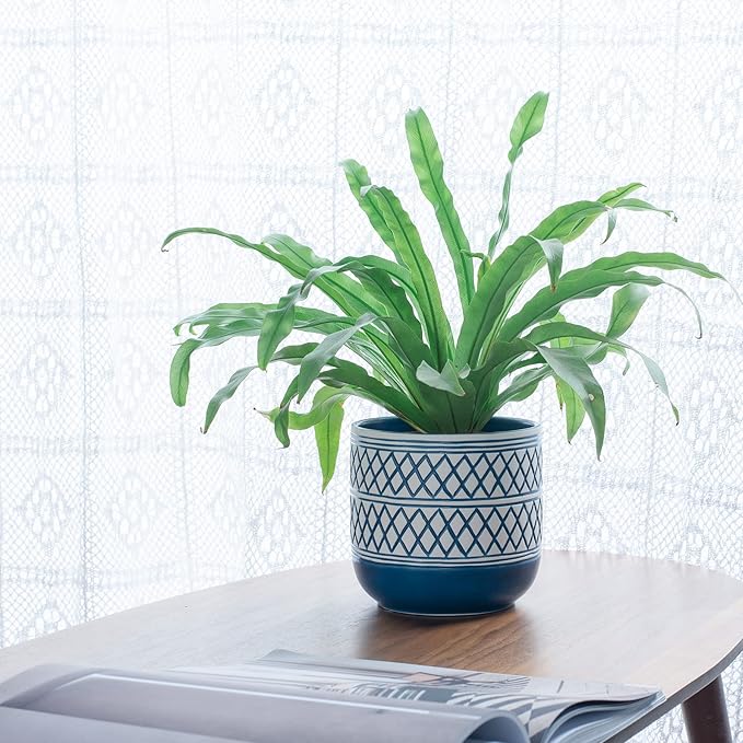 Ceramic Plant Pots, 6 + 4.7 inch Blue Plant Pot, Flower Pots for Indoor Plants， Planter with Drainage Hole for Succulent Orchid Snake Plants Cactus