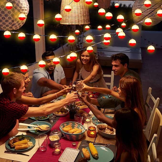 Deekin 1 Pcs LED Fishing Birthday Decorations Bobbers String Lights Battery Powered Ofishally One Theme Decor with Extra Bulbs for Gone Fishing Birthday Party Supplies Pole Party Favors