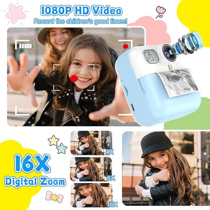 Kids Camera for Boys, 1080P Instant Print, Kids Christmas Birthday Gifts, Blue