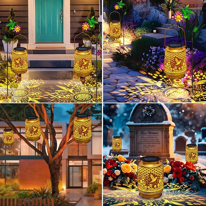TEDOF Solar Lanterns Outdoor Waterproof Hummingbird Sunflower Lantern with Sheep Hook, Garden Decor Gifts for Mom Woman Grandma,Solar Lanterns Outdoor Decor for Garden, Yard, Backyard, Porch
