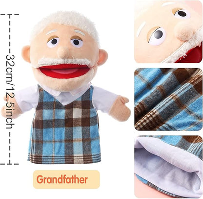 1 Pcs Family Hand Puppets 12 Inch Grandparents, Mom & Dad, Brother & Sister Plush Hand Puppet Toys Role-Play Toy Puppets for Kids Storytelling Imaginative Pretend Play Teaching Preschool(Grandfather)