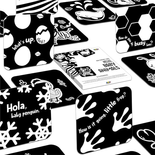 20 PCS Baby Visual Stimulus Cards, Double-Sided High Contrast Black and White Flashcards Visual Sensory Development Montessori Cards Set for Newborn Boy Girl Baby 0-3 Months Tummy Time (5.9” X 5.9”)