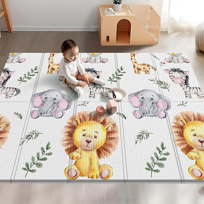 71x59 Foldable Foam Baby Play Mat for Floor, Babies Activity Tummy Time Playmat, Kids Non Toxic Foam Thick Play Mat for Baby, Toddlers, Waterproof & Anti-slip Crawling Mats
