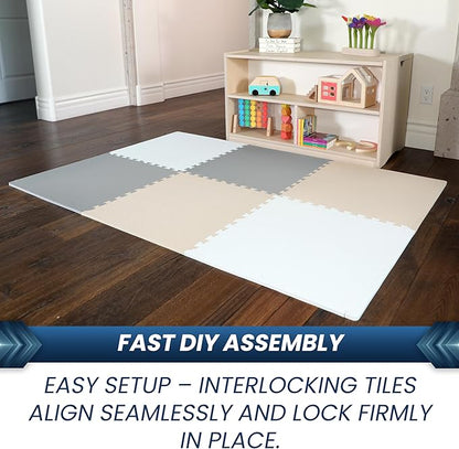 FlooringInc's Rainbow & Natural Harmony Playmat - Kid Safe Foam Floor Tiles with Removable Edges - 2'x2', 1/2" Thick (Earthy, 6 Tile Pack)