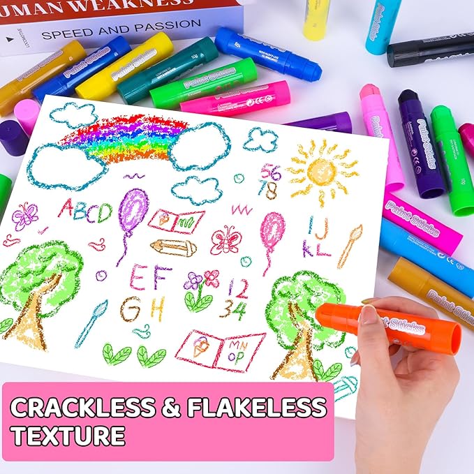 62 Colors Solid Tempera Paint Sticks, Washable Paint Sticks Bulk, Quick Drying, Non-Toxic, Rainbow Colors Tempera Stick Kids Toddler, No Mess Art Supplies for Paper Wood Glass Ceramic Canvas