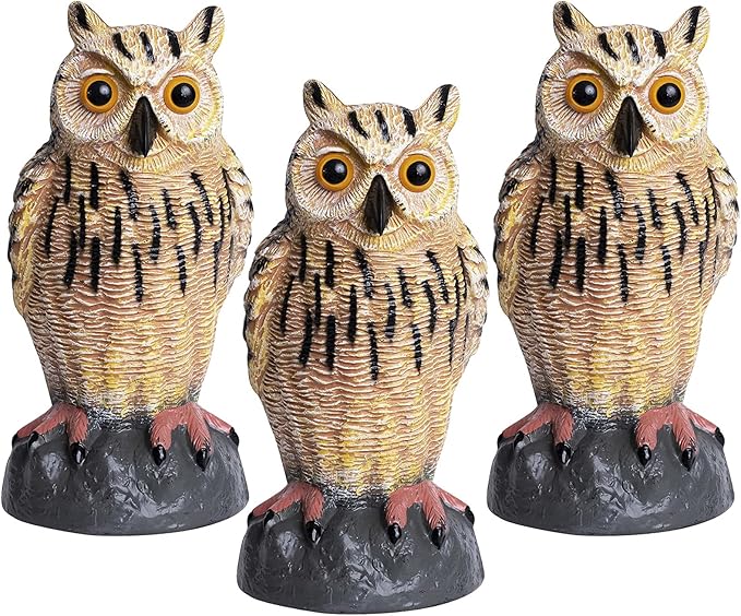Galashield Owl Decoy | Plastic Owls to Scare Birds Away | Owl Statue for Garden & Outdoors - Pack of 3