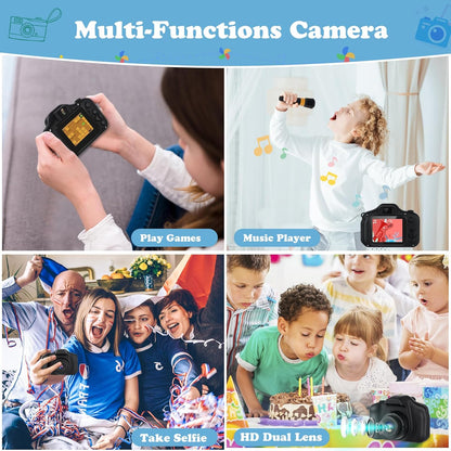 Kids Camera,HD Digital Video Camera,Childrens Toys for 3 4 5 6 7 8 9 Year Old Boys/Girls,Selfie Camera for Kids,Christmas Birthday Gifts with 32GB SD Card (Black)