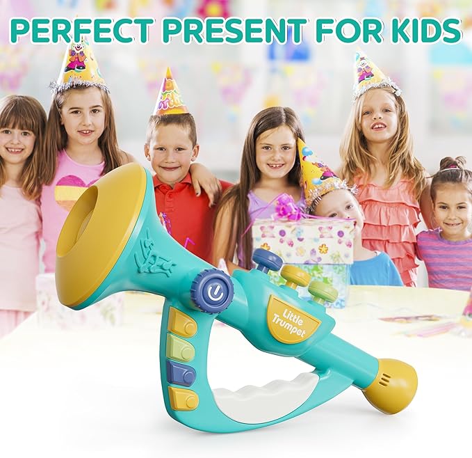 Contixo KT2 Musical Trumpet Toy for Kids, Blue Baby Educational Music Toys with Light Effects, Adjustable Volume, Multiple Rhythms, Easy Play Modes, Realistic Whistle Sounds for Toddler Boys Girls