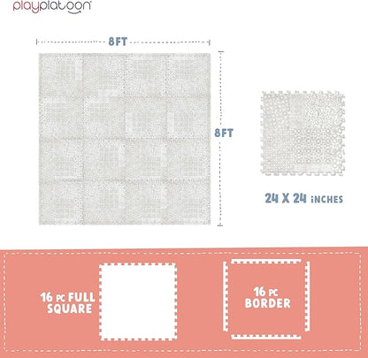 Play Platoon Non-Toxic Extra-Thick Children's Play Mat, 16 Tile - 96 x 96 inch Comfortable Cushiony Foam Floor Puzzle Mat for Kids & Toddlers with 24 x 24 inch 5/8 in Thick Tiles - Khaki, Boho Modern