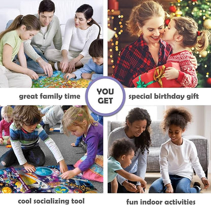 QUOKKA Puzzles for Kids Ages 4-6 - 3 Set 300 Piece Puzzles for Kids 6-8 - Learning Map of The United States World Space Puzzle - Educational Games for Kid 8-10 - Toys for 12 Year Old Boys and Girls