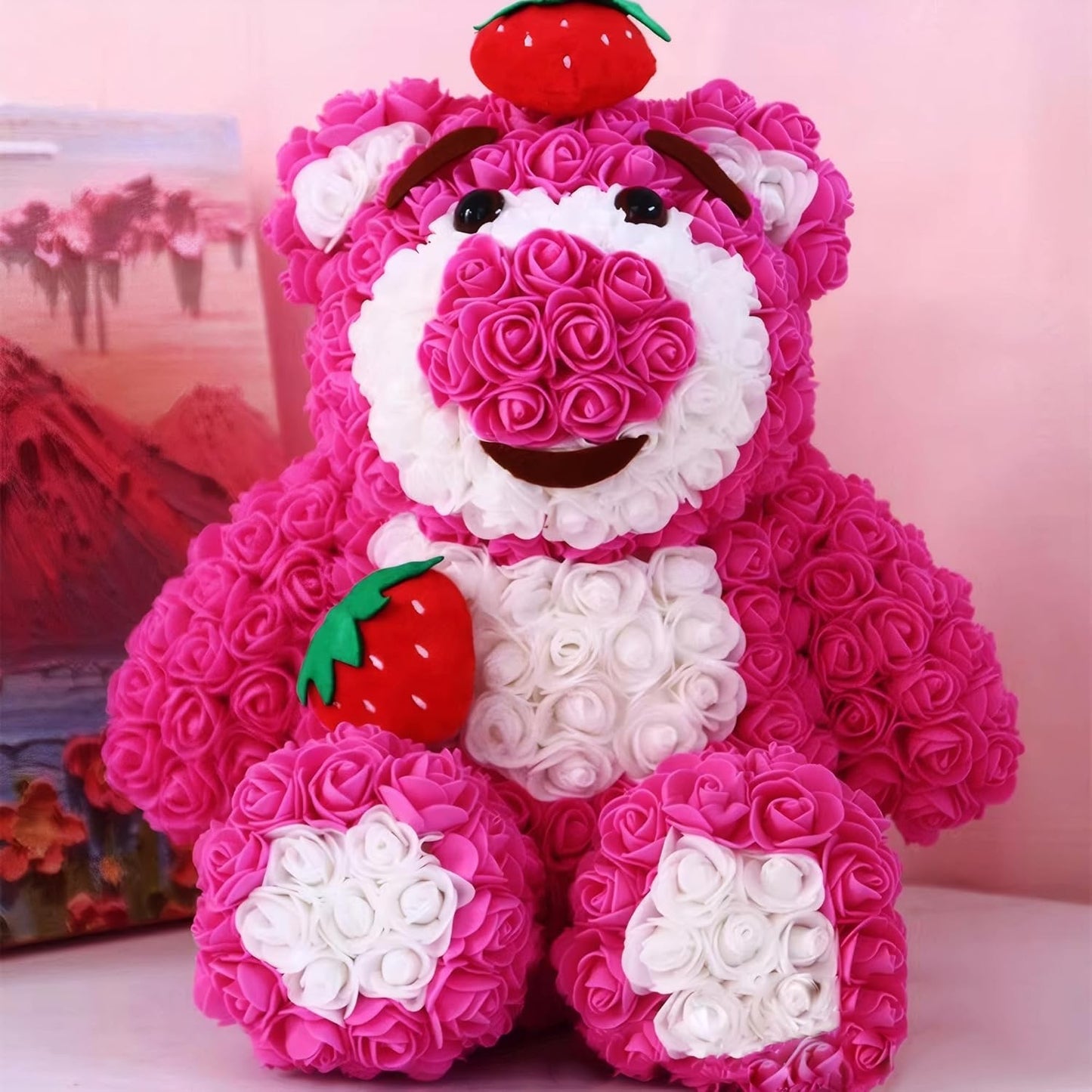 500 Pcs 1.4 Inch Mini Artificial Flowers Head Bulk 5 in 1 Set Faux Foam Fake Small Rose Tiny Baby Flores Bouquet Cake Gift Home Decoration DIY Craft (Hot Pink)