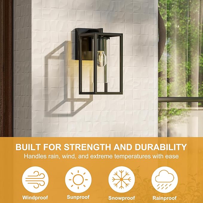 Pia Ricco Outdoor Wall Lights, Outdoor Wall Lantern with Circular Clear Glass Shade, Waterproof Exterior Lighting Fixtures, Modern Front Porch Lighting for House, Garage, E26 Base, ETL Listed, Black