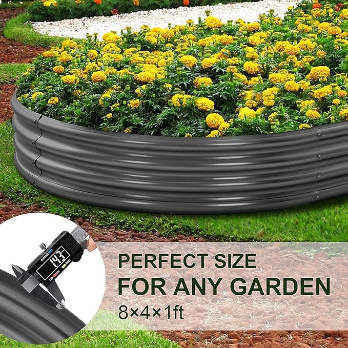 Land Guard 8×4×1 ft Galvanized Raised Garden Bed Kit，Raised Garden Boxes Outdoor, Oval Metal Raised Garden Beds for Vegetables（Grey）………