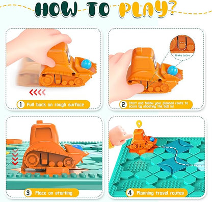 STEM Logic Road Builder Toys: Board Games Toys for 5 Year Old Kids Montessori Brain Teaser Puzzles Educational Learning Activities Toy for Kid Ages 3 4 6-8 12 Boys Girls Gifts (Blue, 50PCS)