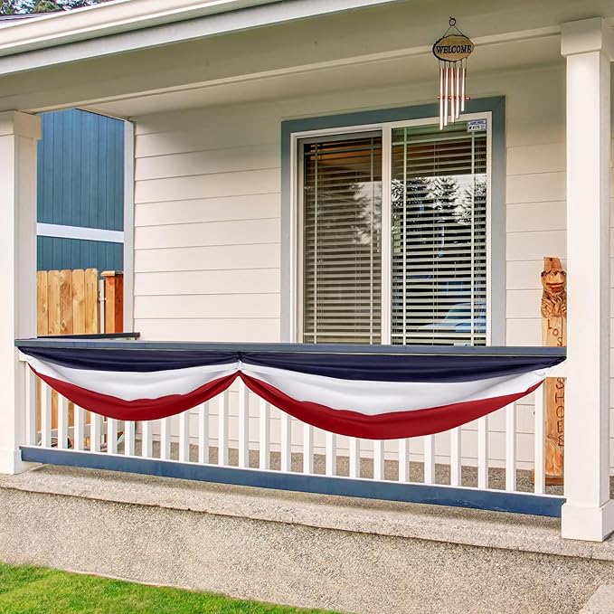 EBaokuup 20x2 Ft American Flag Bunting-4th of July Banner Decor Red, White & Blue Stripe Flag-Large Patriotic Bunting US Flag Decorations for Independence Day Outdoor Porch Garden