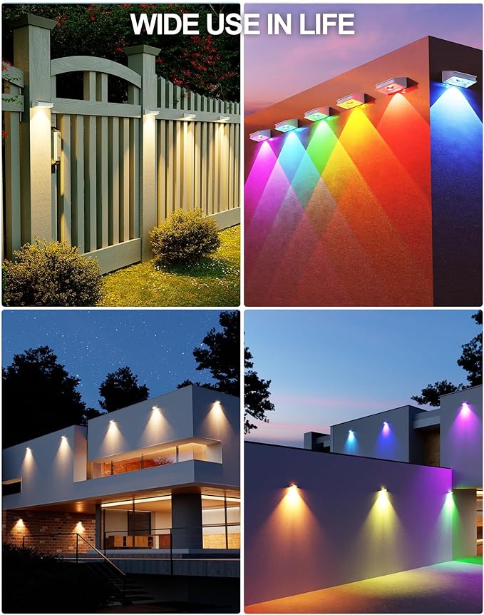 Solar Fence Lights 10 Pack, 9 Color Modes Outdoor Bulb Waterproof Led IP65, Solar Outdoor Lights for Backyard/Railing/Step/Wall/Patio/Yard (White)
