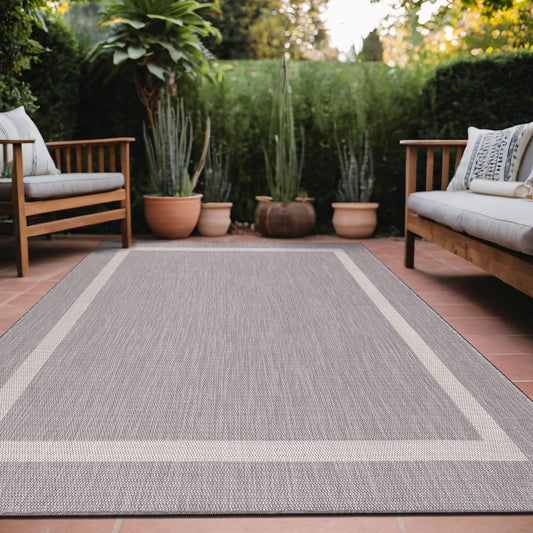 Bordered Outdoor Rug 8x10 Washable Outside Carpet for Indoor Patio Porch Waterproof Easy Cleaning Non Shedding Area Rugs Gray 8 x 10