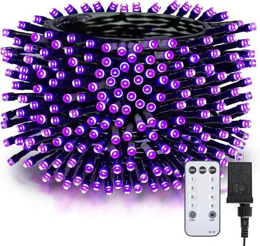 Minetom 196FT Purple Halloween Lights, 600 LED Halloween Fairy String Lights with 8 Modes Remote, Waterproof Plug in Purple Hanging Twinkle Lights for Party Garden Bedroom Halloween Decorations