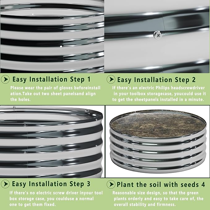 2PCS 2x2x1FT Galvanized Raised Garden Bed Kit,Vegetable Boxes-Round Metal Flower Box,Large Planter Raised Beds Outdoor Garden for Planting,Fruit,Herb-Sliver