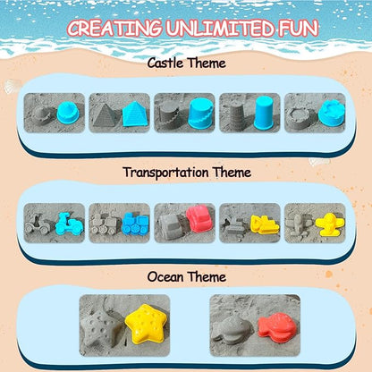 Beach Toys, 25 Pcs Sand Toys Set for Kids Including Water Gun, Sifting Funnel, Bucket, Watering Can, Sand Molds & Mesh Beach Toy Bag, Sandbox Toys for Toddlers 3-12