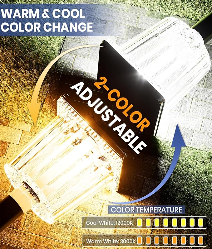 Super Bright Solar Pathway Lights Outdoor Powered,Adjustable Warm&Cool White,Waterproof IP65 Garden Decor Landscape Lighting Outside for Yard/Patio/Walkway/Driveway/Landscape (Obsidian Black, 3 Pack)