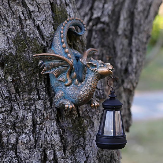 Dragon Solar Garden Statue - Gothic Outdoor Wall Hanging Decor with Solar Light, Fantasy Dragon Figurine for Patio, Yard, or Tree - Unique Whimsical Gift for Adults, Men & Women
