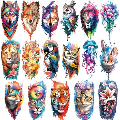 77 Sheets Temporary Tattoo, 17 Sheets Half Arm Flower Lion Tiger Cat Owl Parrot Waterproof Fake Tattoos for Adults Shoulder Neck, 60 Sheets Tiny Realistic Tattoo Sticker for Women Girls and Kids