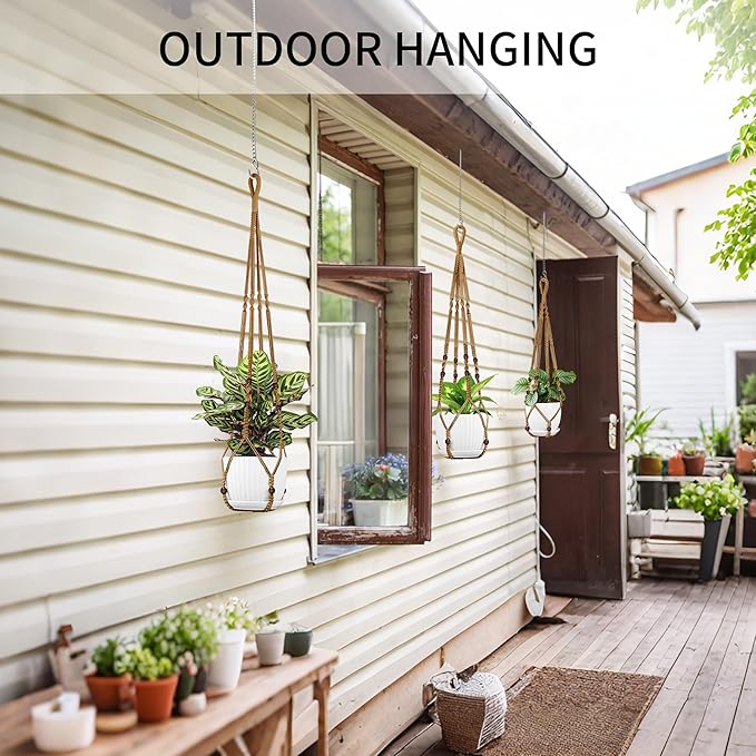 3 Pack Macrame Plant Hanger - 43"/35"/29" Different Sizes, Hanging Planter Basket Flower Pot Holder for Indoor Outdoor, with Wood Beads, Boho Home Decor, Brown (POTS NOT Included)