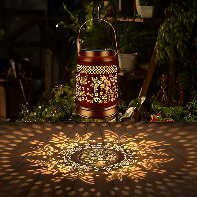 KY&BOSAM Solar Lanterns Outdoor Waterproof Hummingbird & Butterfly Lantern Garden Decor Birthday Gifts for Women Mom Metal Solar Lights Outdoor Lantern Hanging Outside for Yard Backyard Pathway Patio