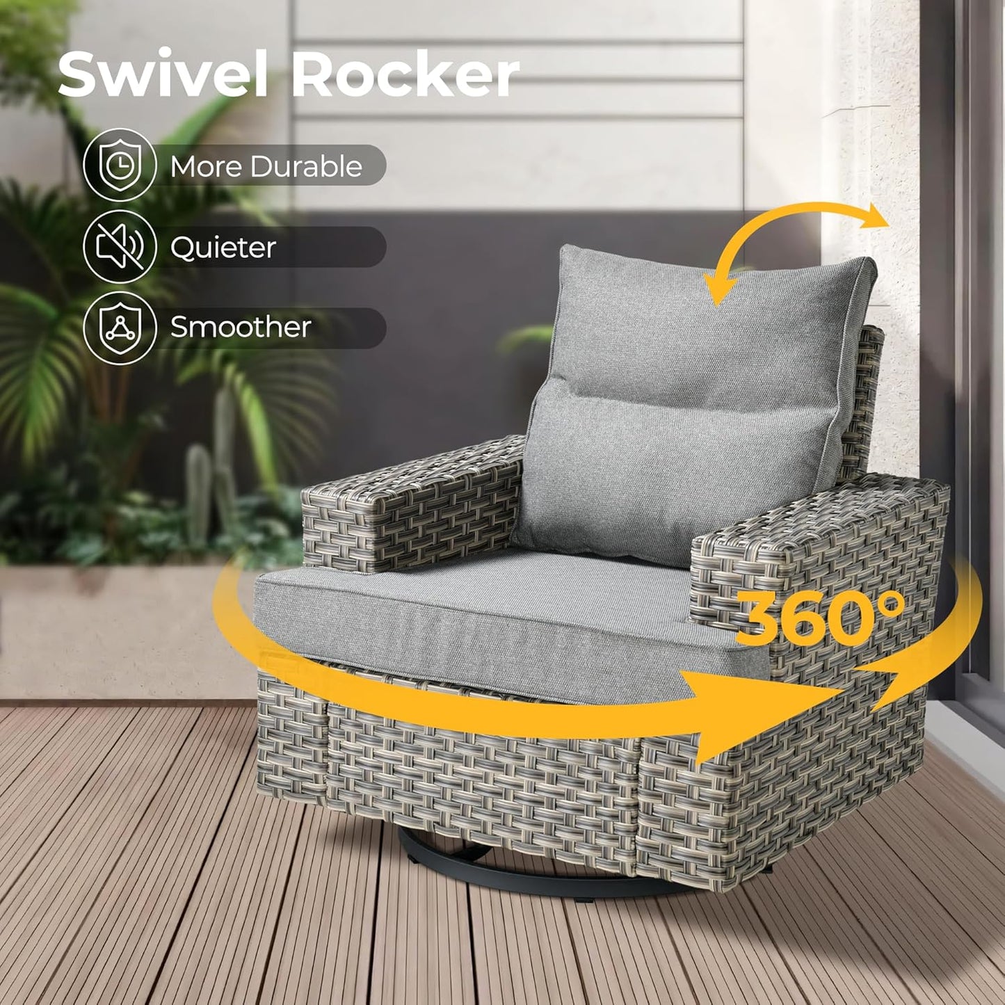 HOOOWOOO Outdoor Sectional Patio Furniture Set,9 Pieces Wicker Conversation Sets L Shaped Couch,Extra Deep Out Door Sofa Outside Furniture with Swivel Chairs,Charcoal Gray