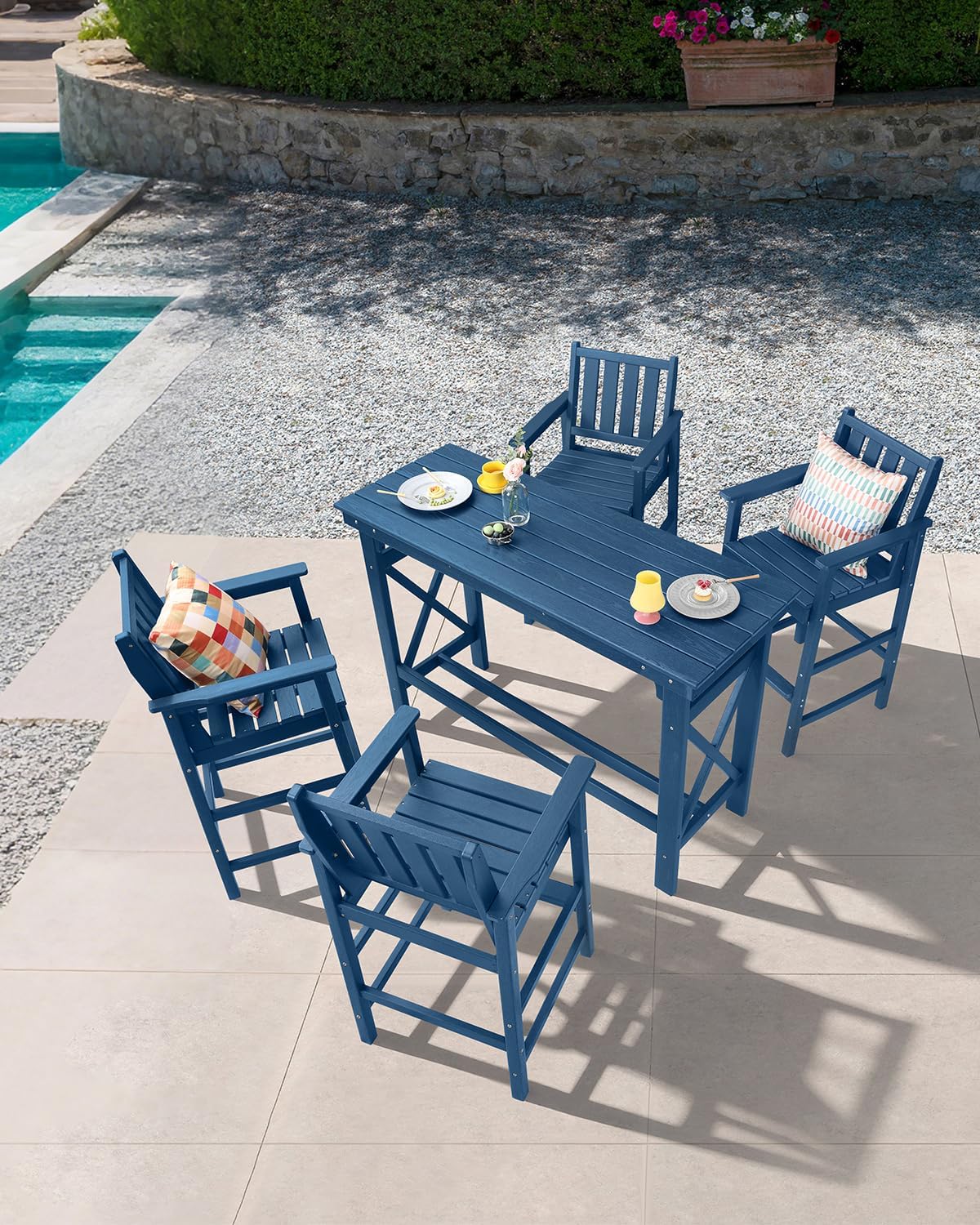 5-Piece HDPE Patio Bar Set, Rectangular Bar Height Table and 4 Adirondack Bar Chairs, All-Season Outdoor Bar Stools Set, Outdoor Bar Table and Chairs Set for Outside, Balcony, Deck, Navy