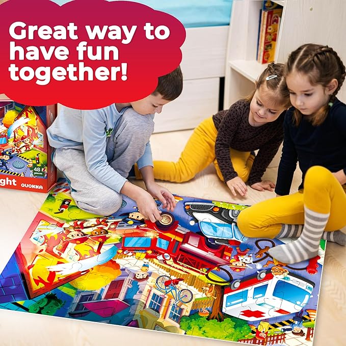 QUOKKA Giant Floor Puzzle for Kids Ages 4-6 – 2x3 Feet Extra-Thick 48 Pieces Toddler Puzzle Ages 3-5 – Firetrucks Educational Activity for Boys Girls – Premium Box with Sturdy Handle & Magnetic