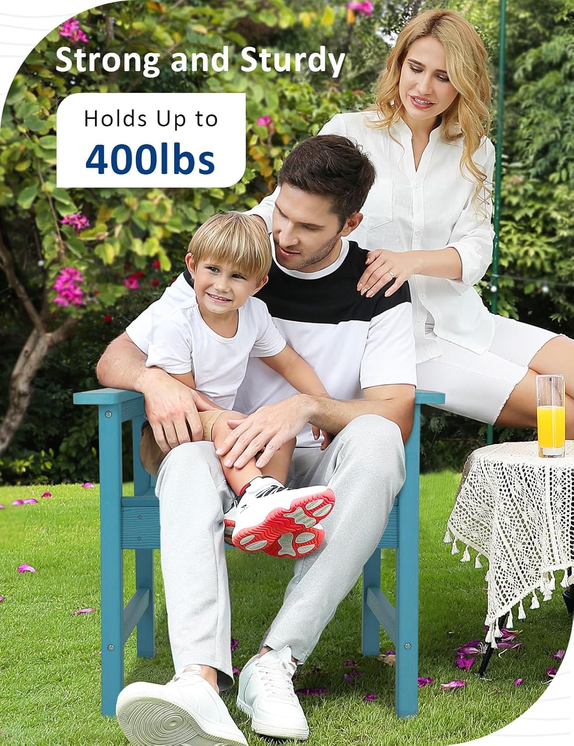 Weatherproof Patio Chair, HIPS Outdoor Dining Chair with Ergonomics Wide Seat, 400lbs Capacity Outdoor Chairs for Garden, Porch, Lawn & Backyard, Lake Blue