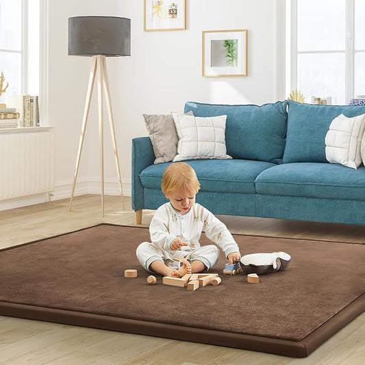 Baby Play Mat for Floor Tummy Time Mat Nursery Muscle Area Rug Playroom Tatami 79"x118" Memory Foam 1.3" Thick Crawling For Babies,Toddlers, Infants, Kids,Floor,Coffee