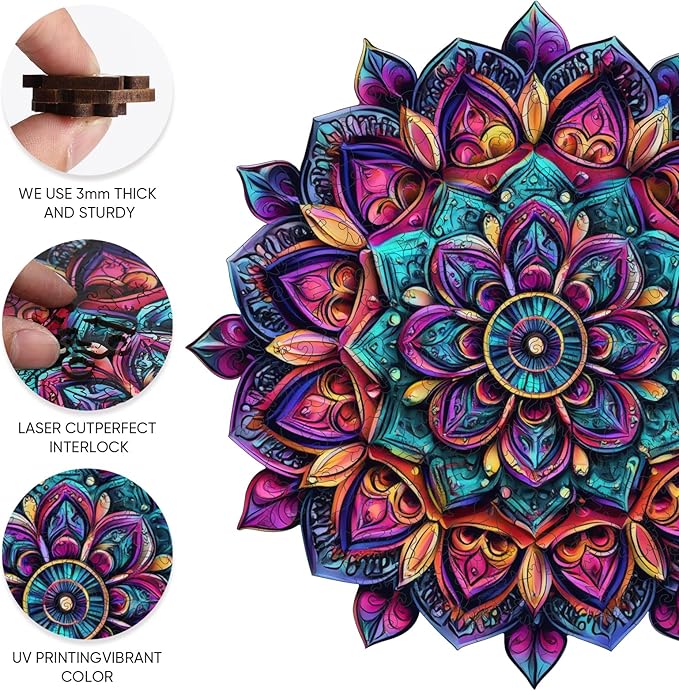 Jiroinlly Wooden Jigsaw Puzzles, Mandela Wooden Puzzles for Adults 200 Pcs, 11.2'' x 11.4'' Luxurious Shaped Wood Puzzle, Beautiful Package, Best Gift for Adults and Kids, Family Game