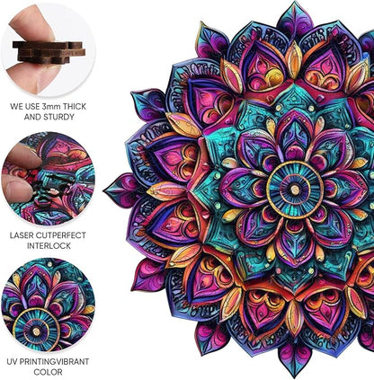 Jiroinlly Wooden Jigsaw Puzzles, Mandela Wooden Puzzles for Adults 200 Pcs, 11.2'' x 11.4'' Luxurious Shaped Wood Puzzle, Beautiful Package, Best Gift for Adults and Kids, Family Game